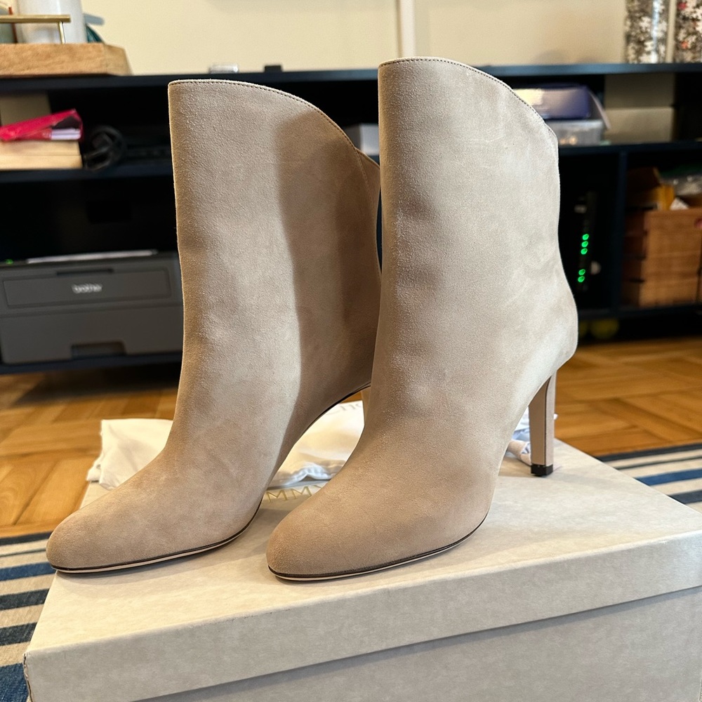 Jimmy Choo Karter 85 Bootie in Beige Suede
